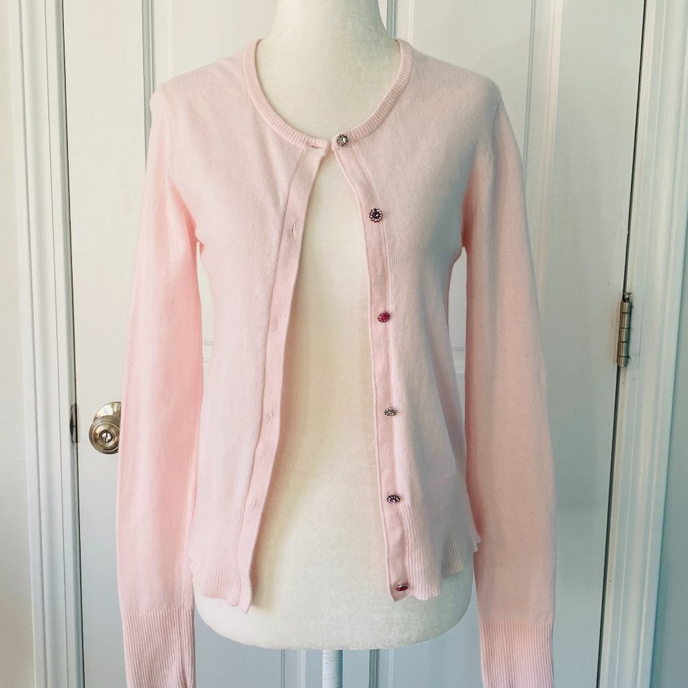 Angora Blend Perfect Fit Cardigan with Multicolor Rhinestone Buttons (size S)